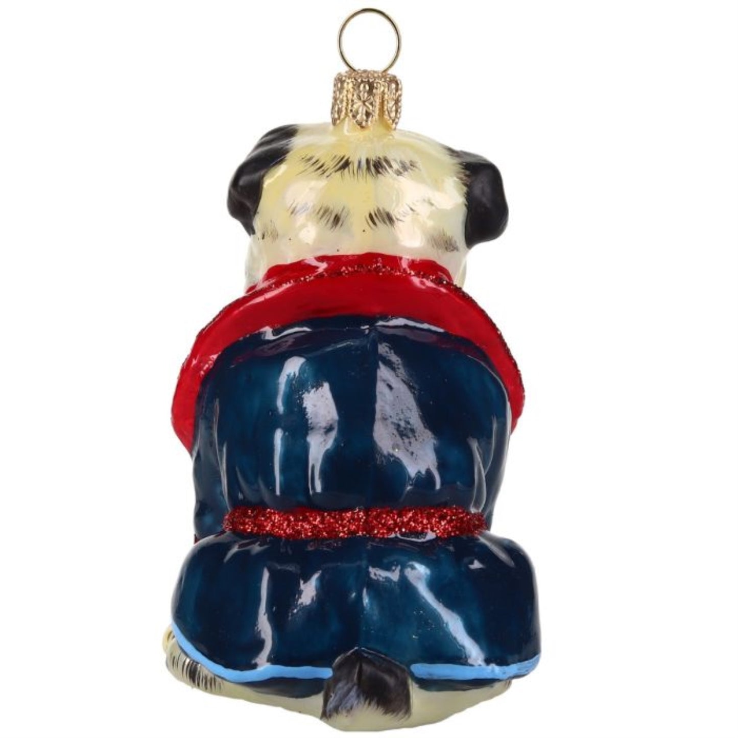 Joy to the World Pug Fawn in Bath Robe Still Live with Parents Polish Glass Ornament