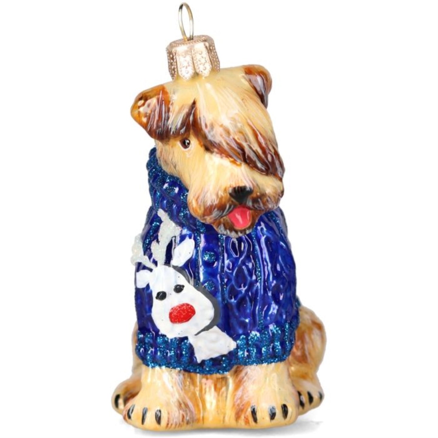 Joy to the World Soft Coated Wheaten in Reindeer Sweater Polish Glass Ornament