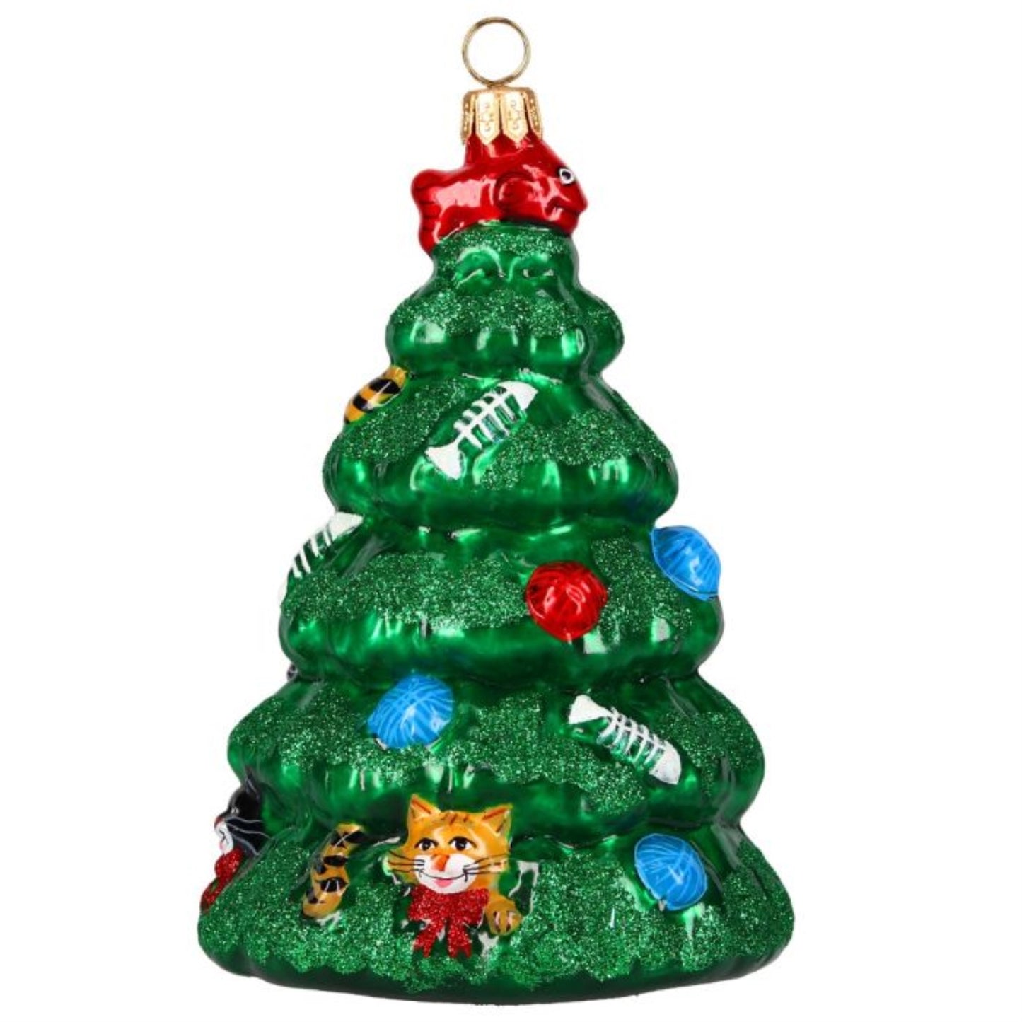 Joy to the World Oh Catmus 3D Christmas Tree Polish Glass Ornament