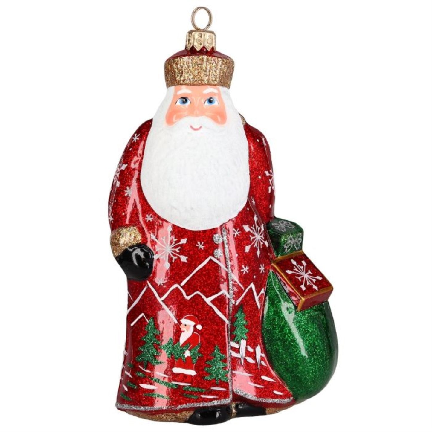 Joy to the World Glitterazzi Metallics Series Red Santa Polish Glass Ornament 6.6 Inches