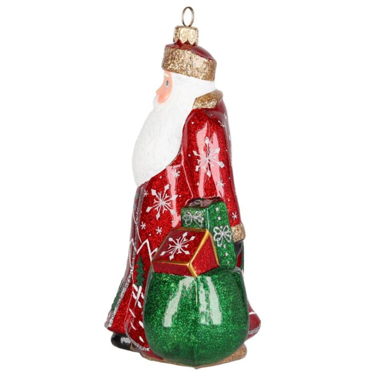 Joy to the World Glitterazzi Metallics Series Red Santa Polish Glass Ornament 6.6 Inches