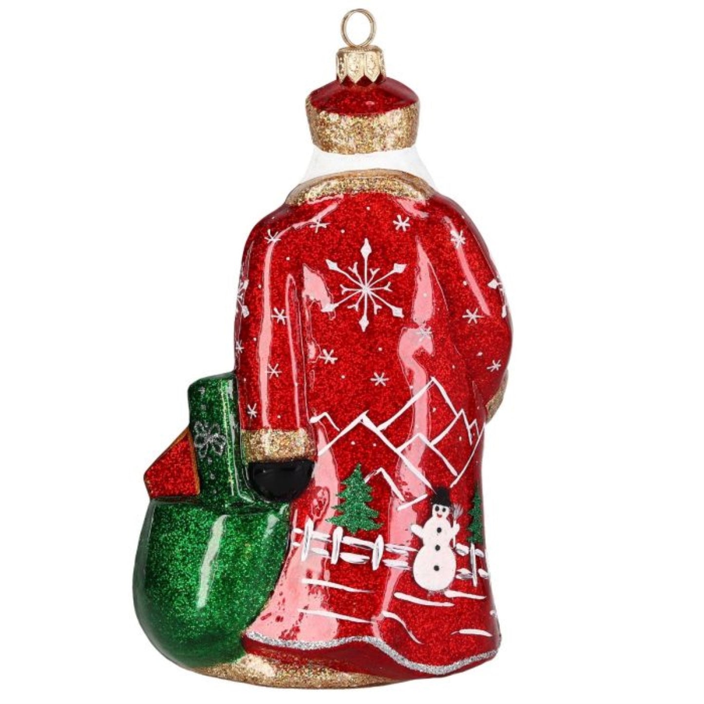 Joy to the World Glitterazzi Metallics Series Red Santa Polish Glass Ornament 6.6 Inches