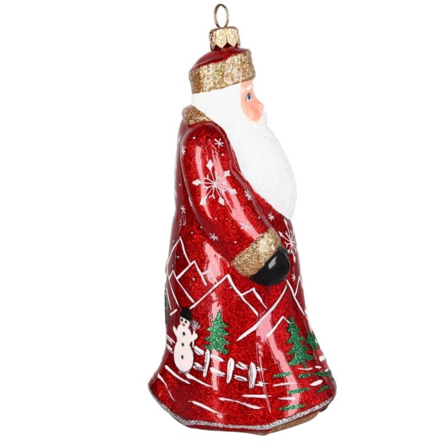 Joy to the World Glitterazzi Metallics Series Red Santa Polish Glass Ornament 6.6 Inches