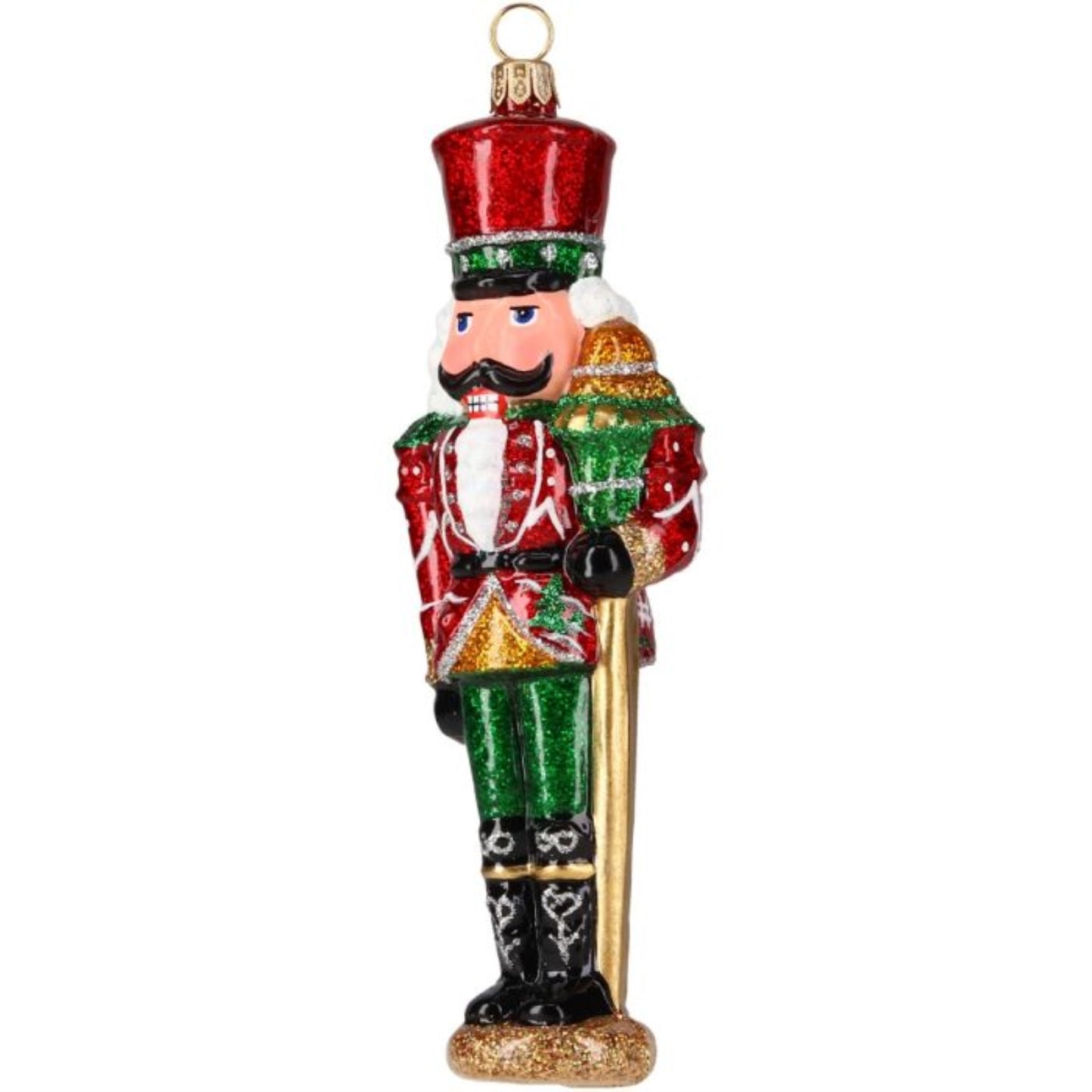 Joy to the World Glitterazzi Metallics Red and Green Nutcracker Polish Glass Ornament 6 Inch