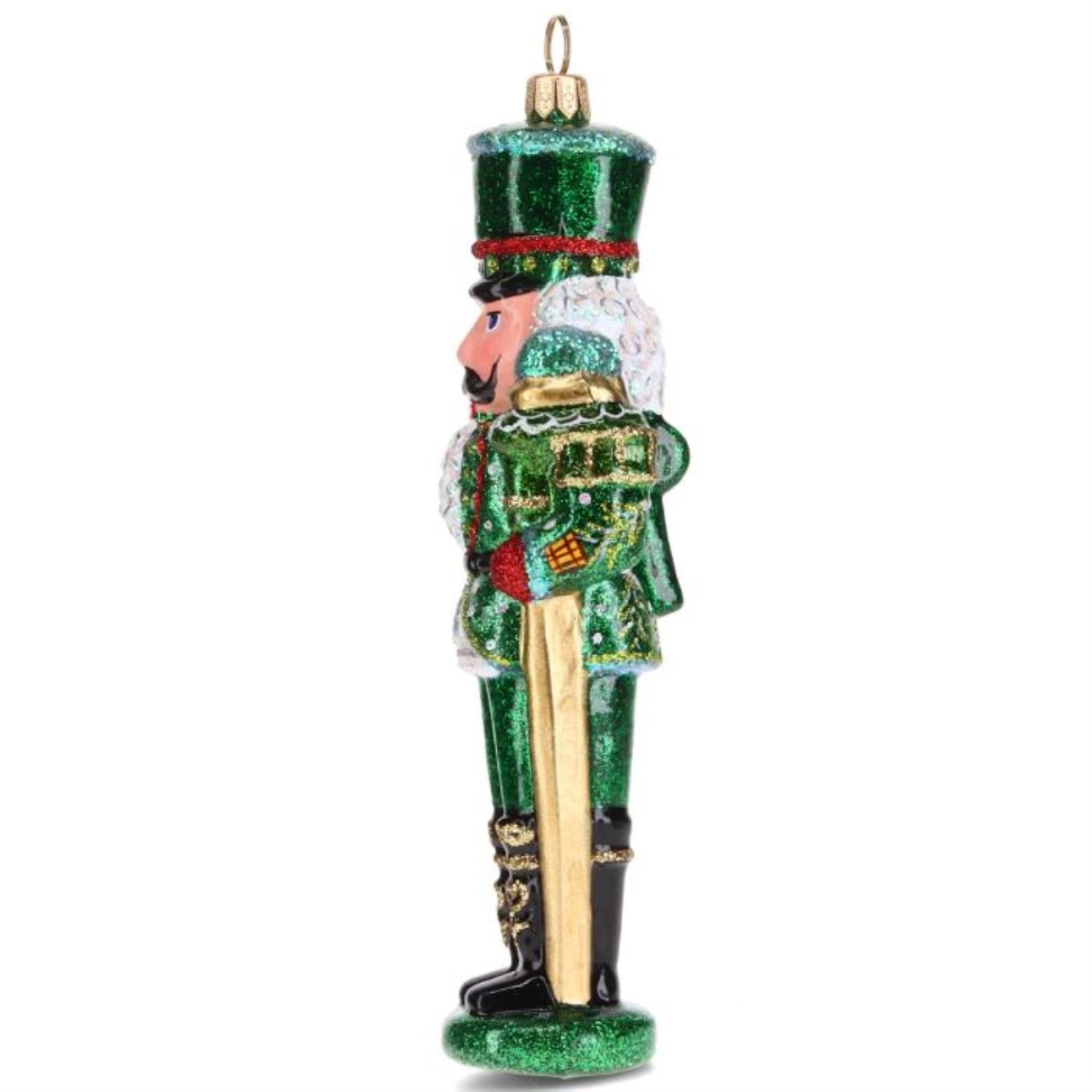Joy to the World Glitterazzi Metallics Series Green Nutcracker Polish Glass Ornament 6 Inch
