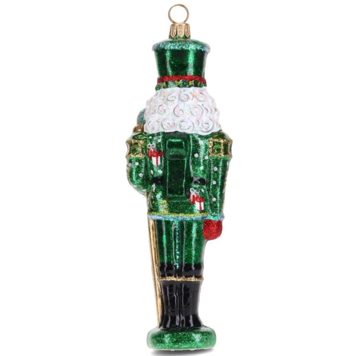Joy to the World Glitterazzi Metallics Series Green Nutcracker Polish Glass Ornament 6 Inch