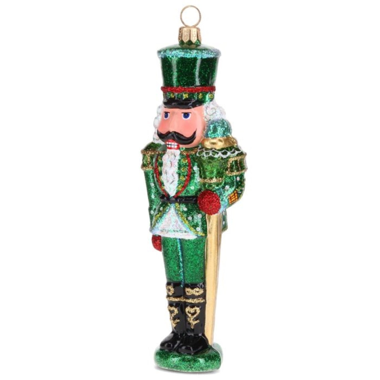 Joy to the World Glitterazzi Metallics Series Green Nutcracker Polish Glass Ornament 6 Inch