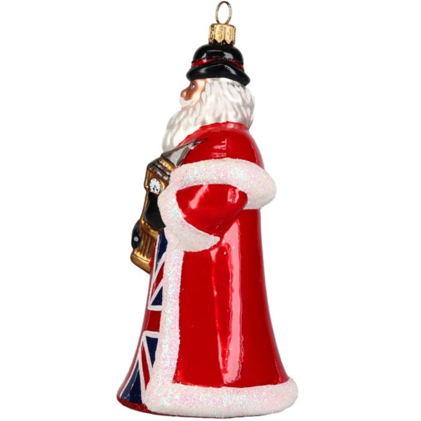 Joy to the World British Santa with Big Ben Polish Glass Ornament 6.4 Inch