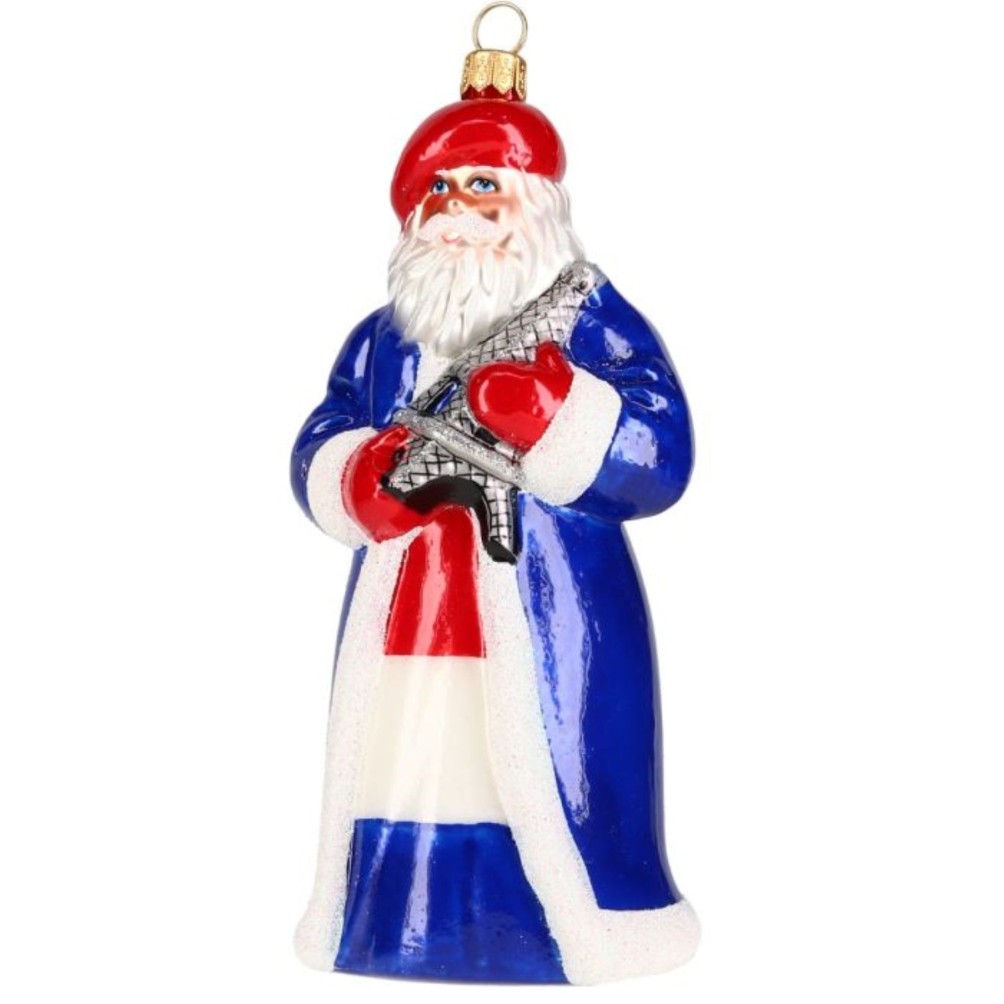 Joy to the World France Santa Claus with Eiffel Tower Polish Glass Ornament 6.4 Inch