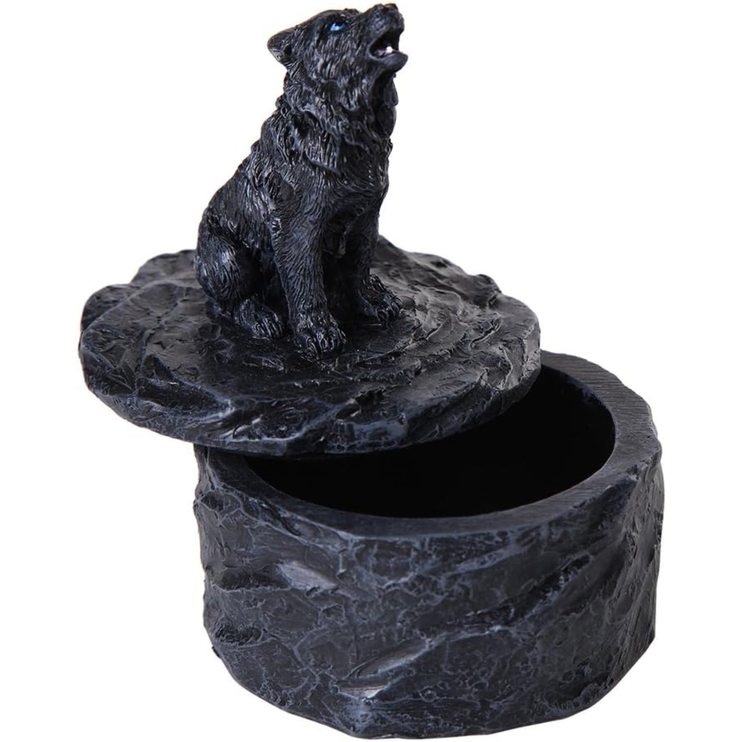 Lone Majestic Black Wolf Mini Resin Trinket Jewelry Keepsake Box 3.15 inches tall