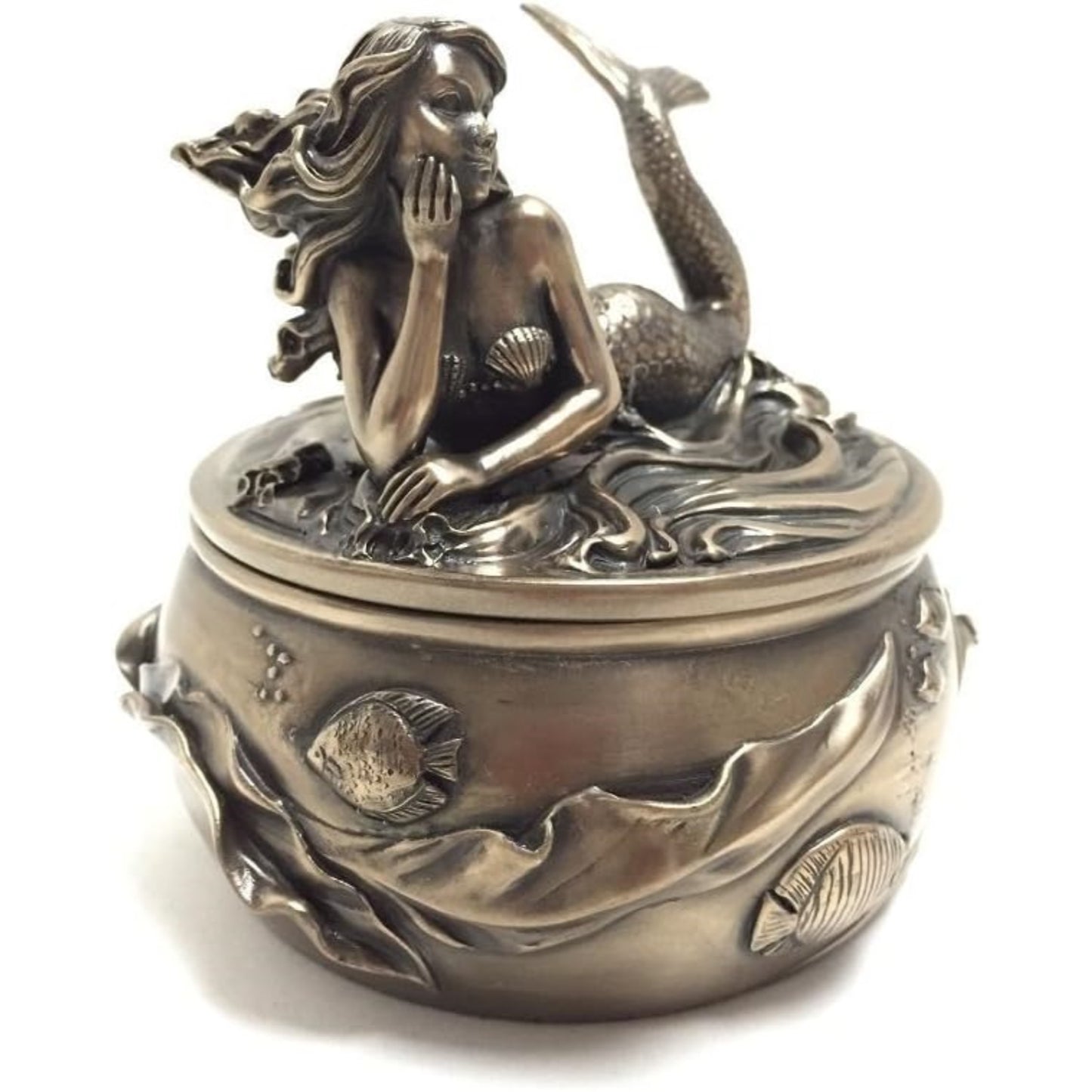 Antique Bronze Mermaid Calypso Embellished Trinket Keepsake Jewelry Box 4.75 inch