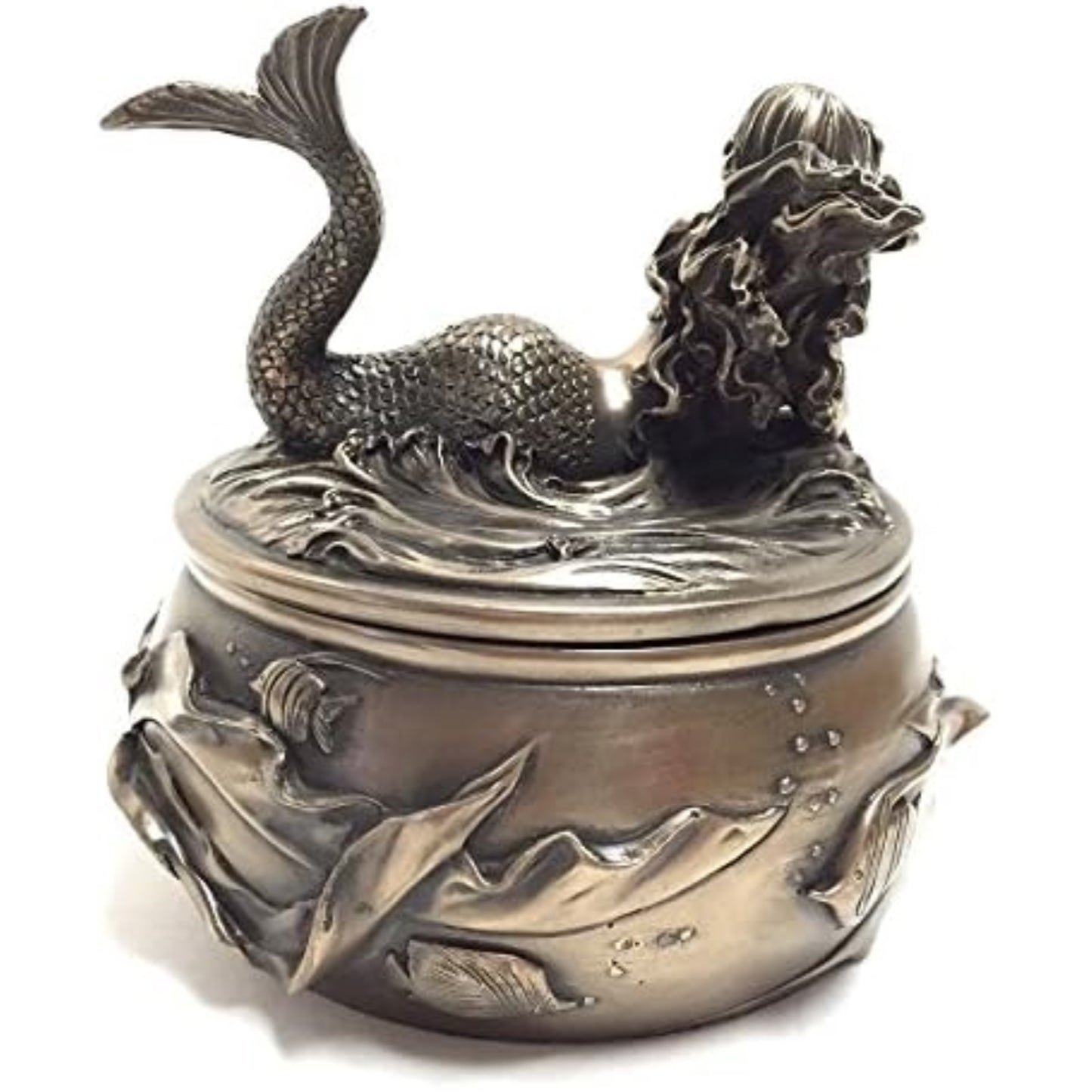 Antique Bronze Mermaid Calypso Embellished Trinket Keepsake Jewelry Box 4.75 inch