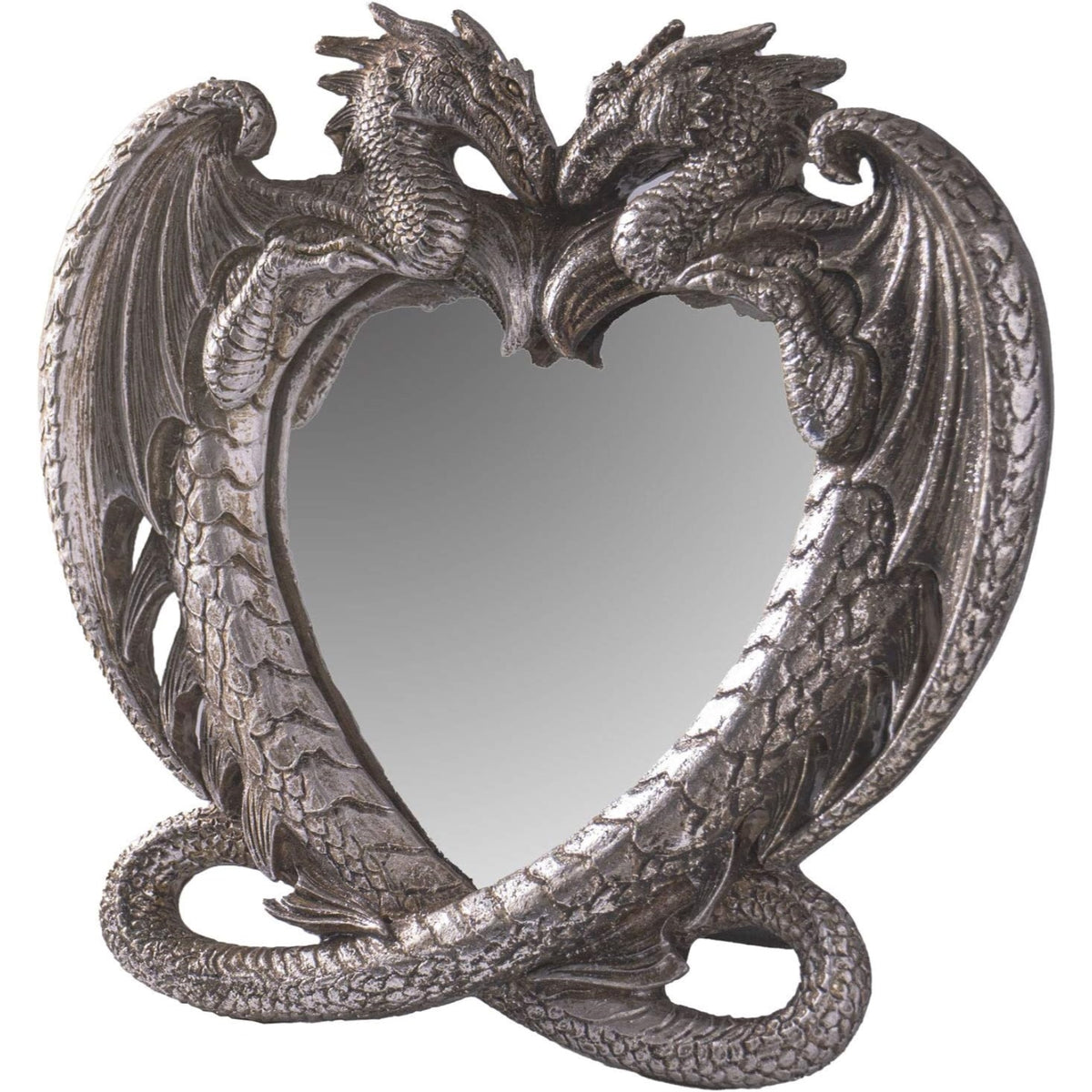 Gothic Heart Shaped Dragon Mirror Medieval Home Accent Decor Resin for Tabletop Shelf 6.3 x 5.9 inch