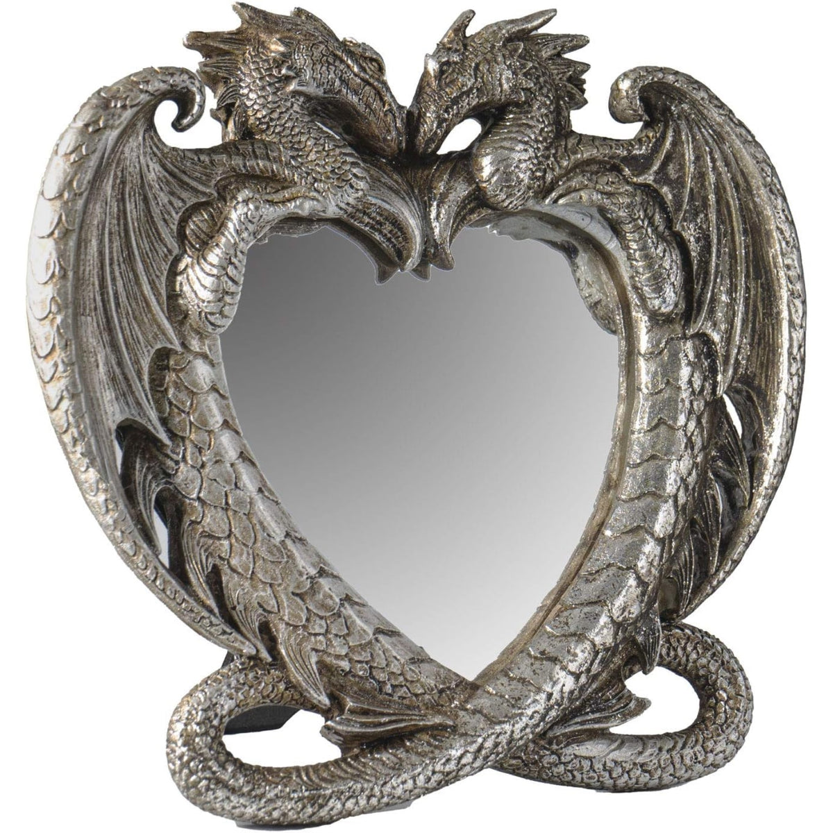 Gothic Heart Shaped Dragon Mirror Medieval Home Accent Decor Resin for Tabletop Shelf 6.3 x 5.9 inch