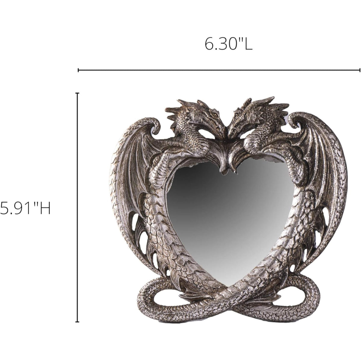 Gothic Heart Shaped Dragon Mirror Medieval Home Accent Decor Resin for Tabletop Shelf 6.3 x 5.9 inch