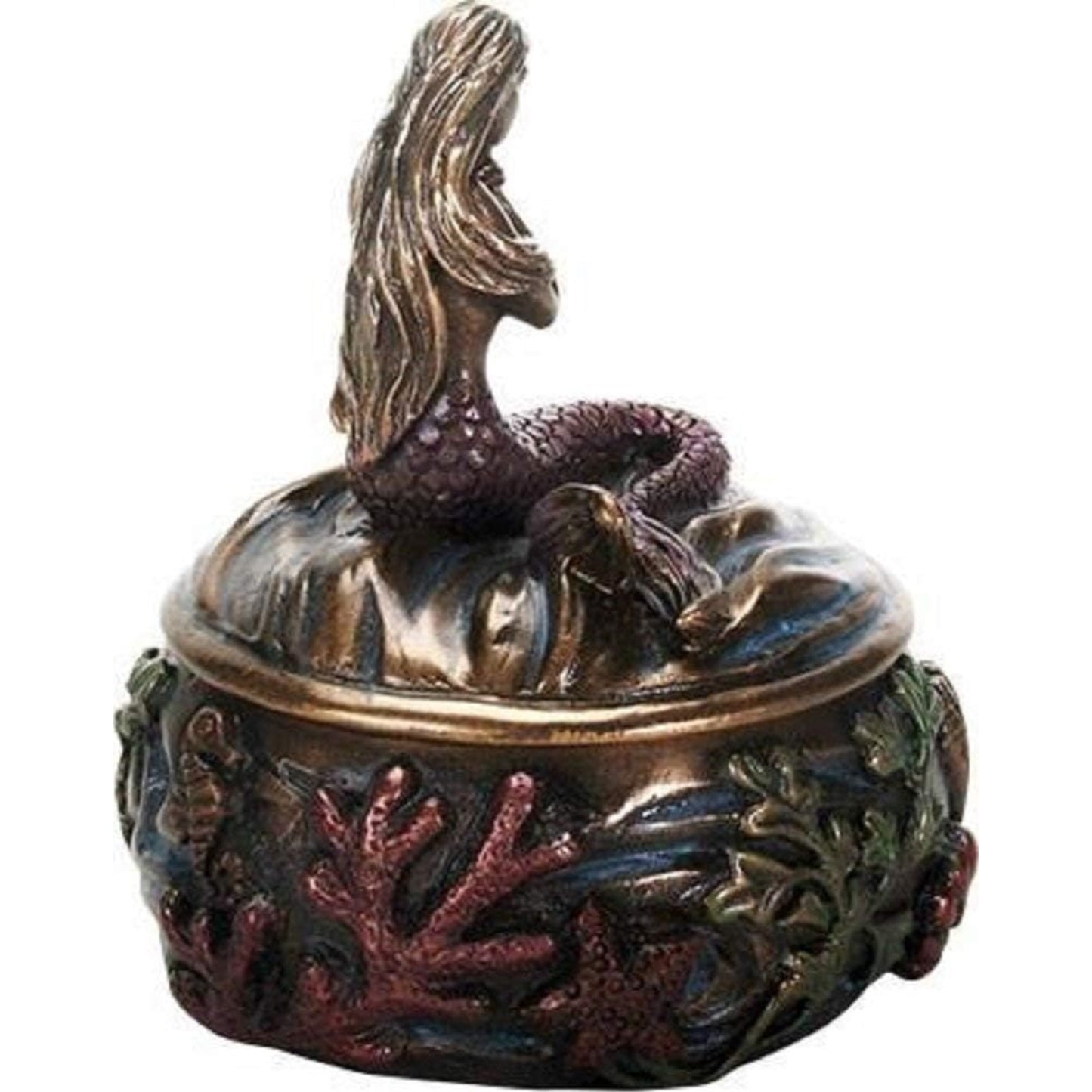 Art Nouveau Mermaid Sitting Jewelry Trinket Box Storage Container Decoration 2.75 x 3.25 inch