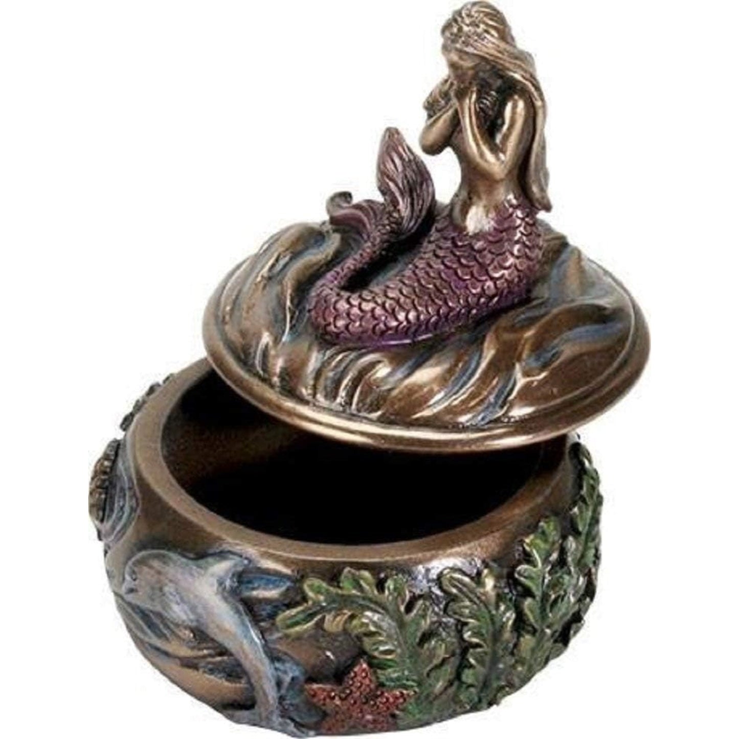 Art Nouveau Mermaid Sitting Jewelry Trinket Box Storage Container Decoration 2.75 x 3.25 inch