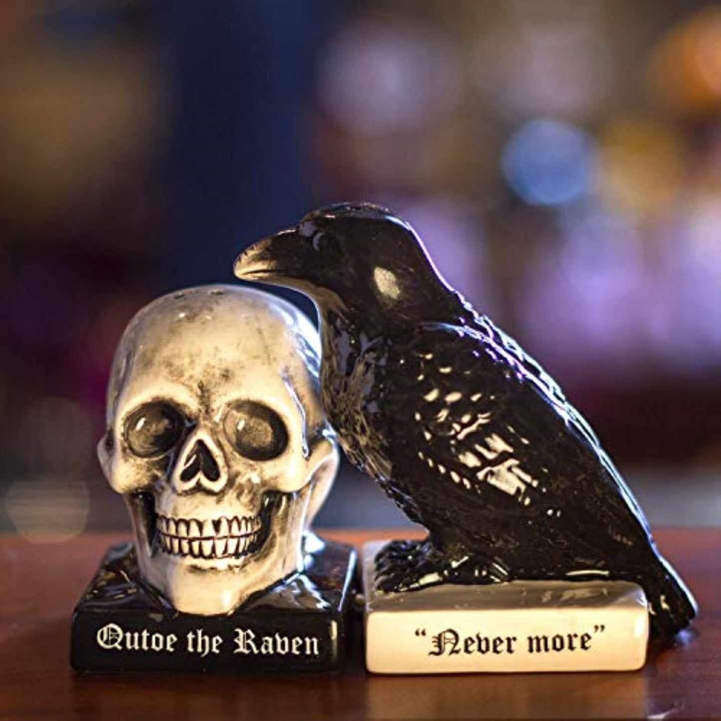Quoth The Raven Halloween Ceramic Salt and Pepper Shakers Set