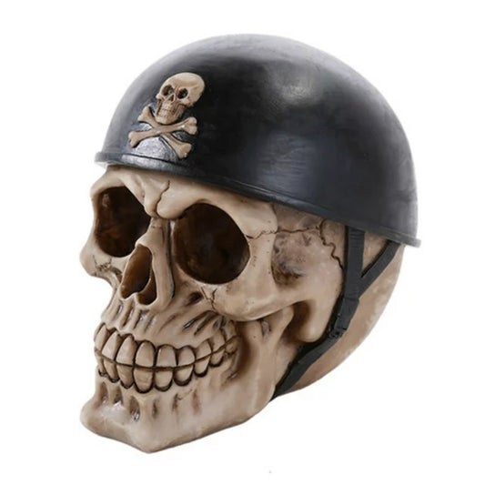Skeleton Skull Head Wearing Motorcycle Biker Helmet Halloween Figurine 6.25 inch