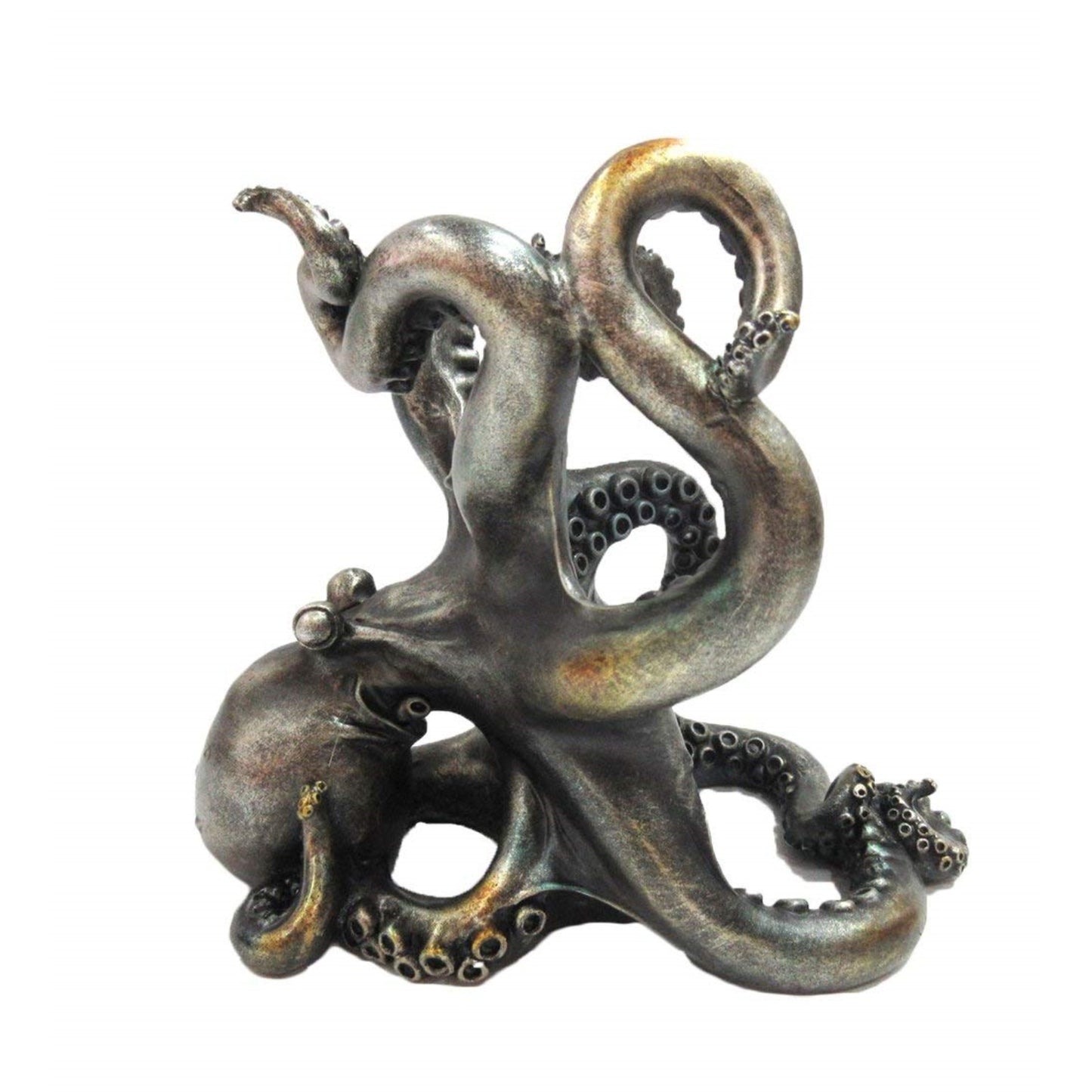 Rustic Silver Octopus Wine Bottle Holder 7.5 Inch Tall Tabletop Bar Counter Decorative Sculpture