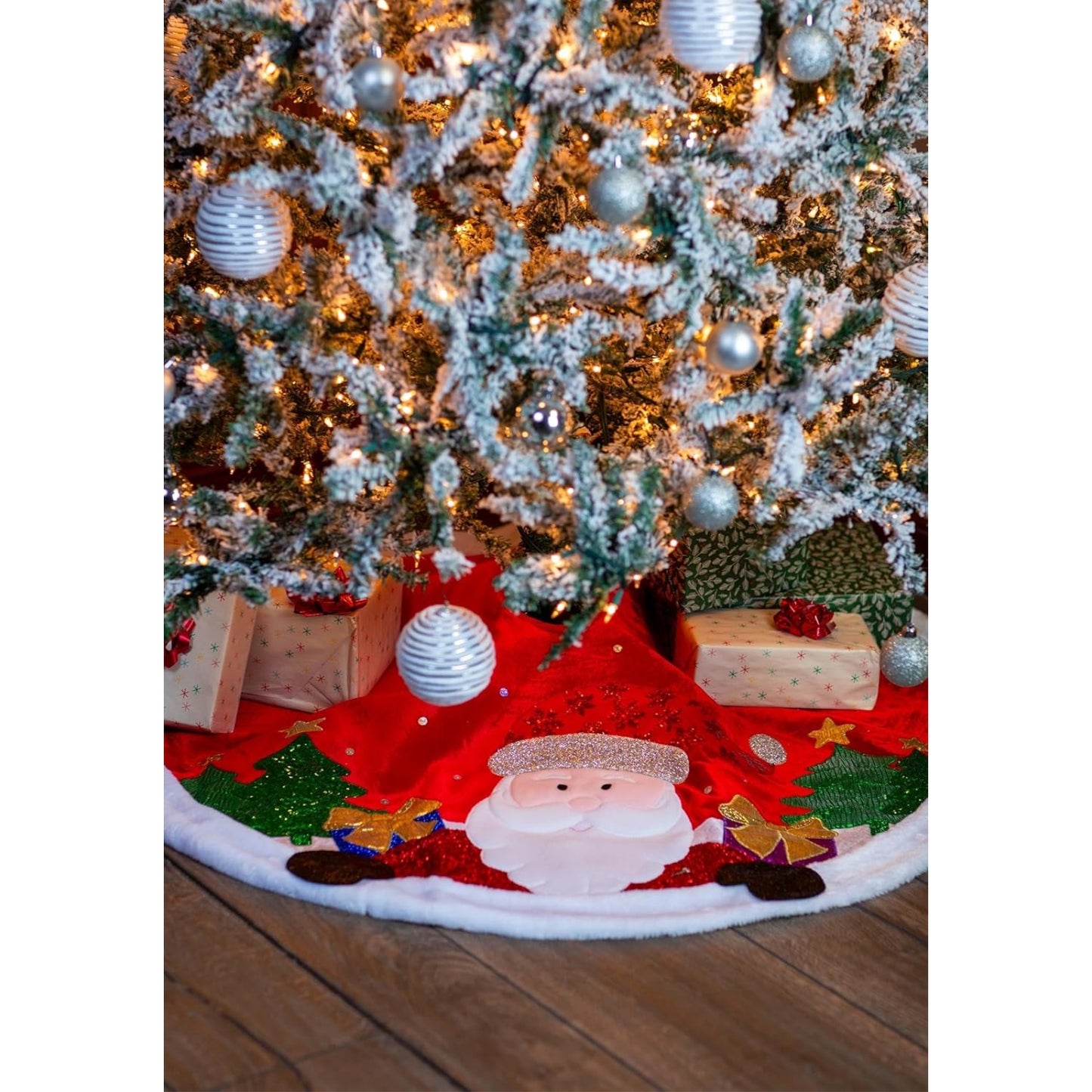 Kurt Adler 48-Inch Red and White Applique Santa Tree Skirt