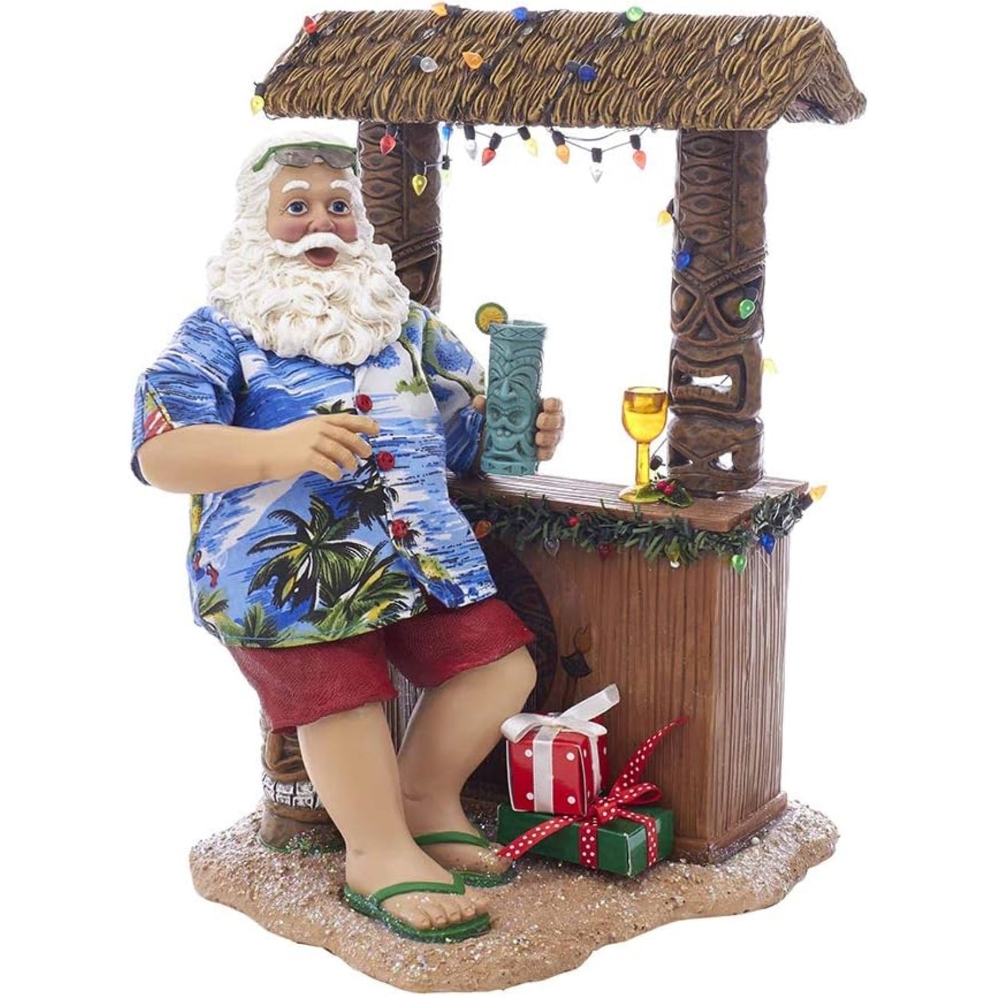Kurt Adler 11-Inch Fabriche Beach Santa Sitting At Tiki Bar