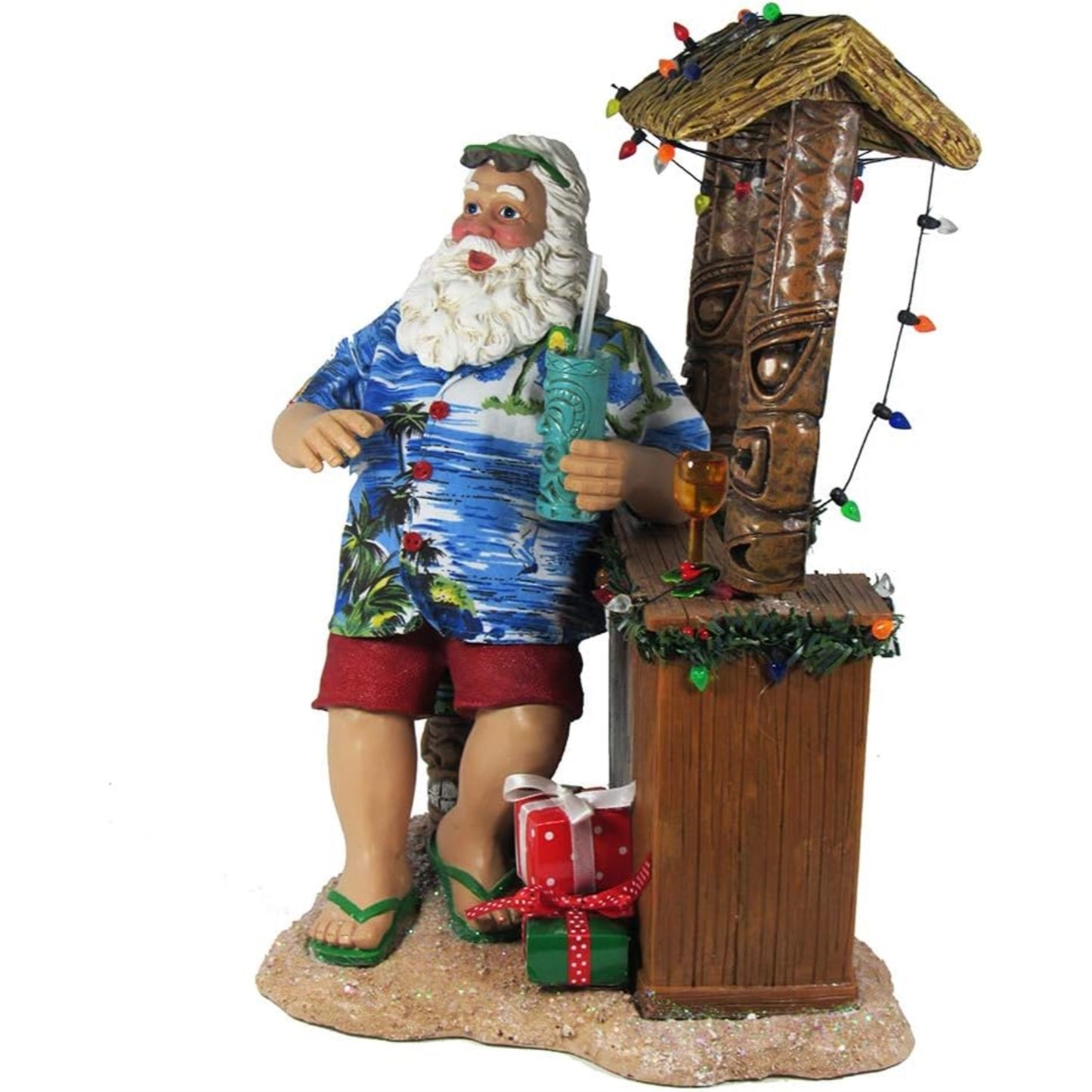 Kurt Adler 11-Inch Fabriche Beach Santa Sitting At Tiki Bar