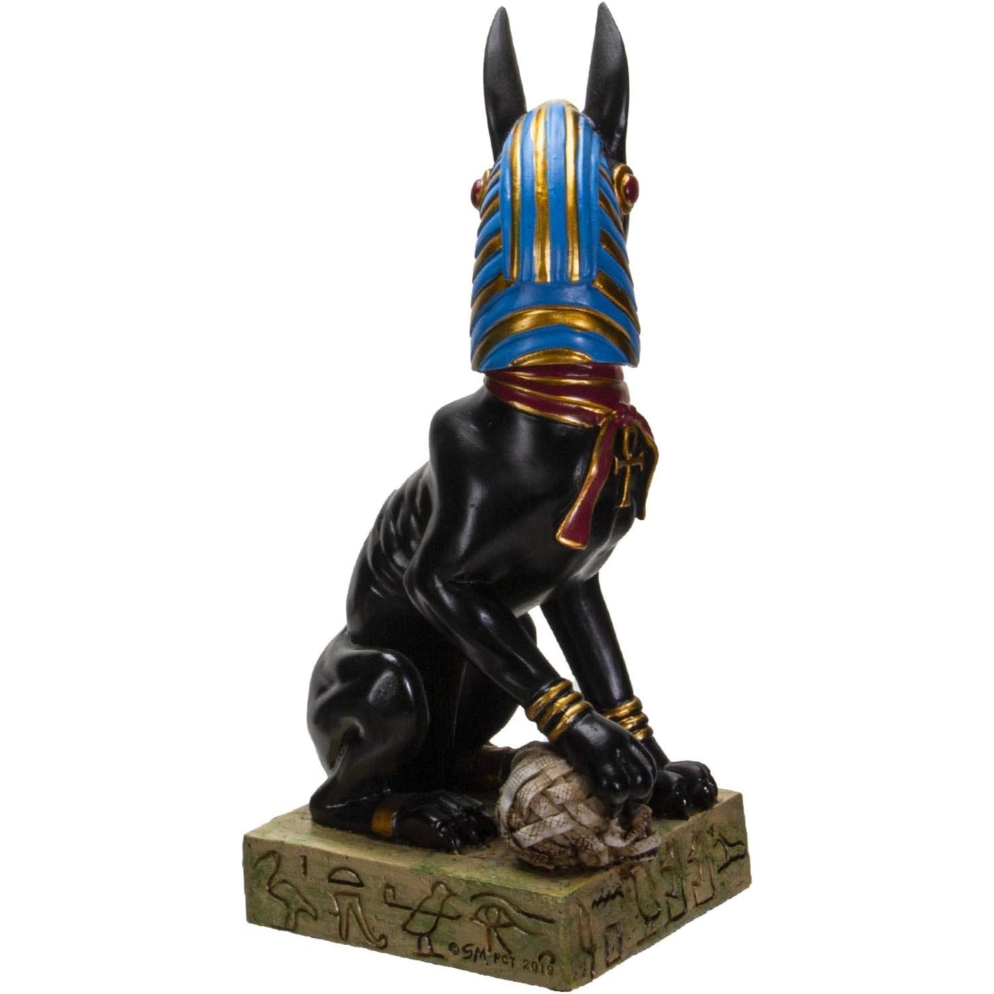 Egyptian God Of The Dead Anubis With Uraeus Crown Standing On Mummy Skull Figurine 8 inch
