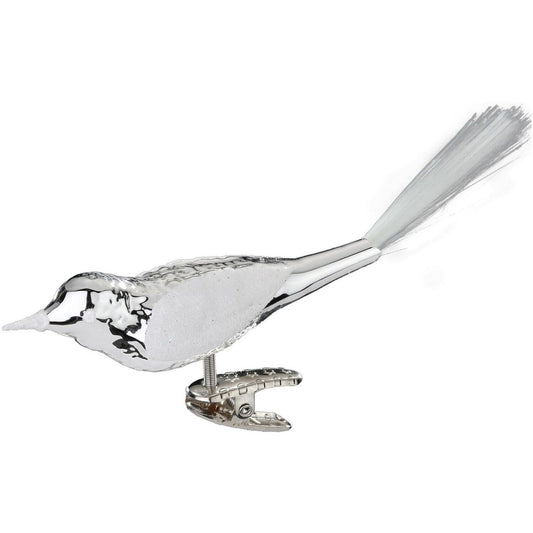 Inge Glas Silver Bird German Glass Christmas Ornament FREE BOX 2.4 inches