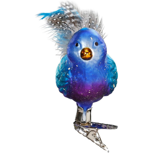 Inge Glas Belinda Bluebird German Glass Clip-On Ornament with Feathers FREE BOX
