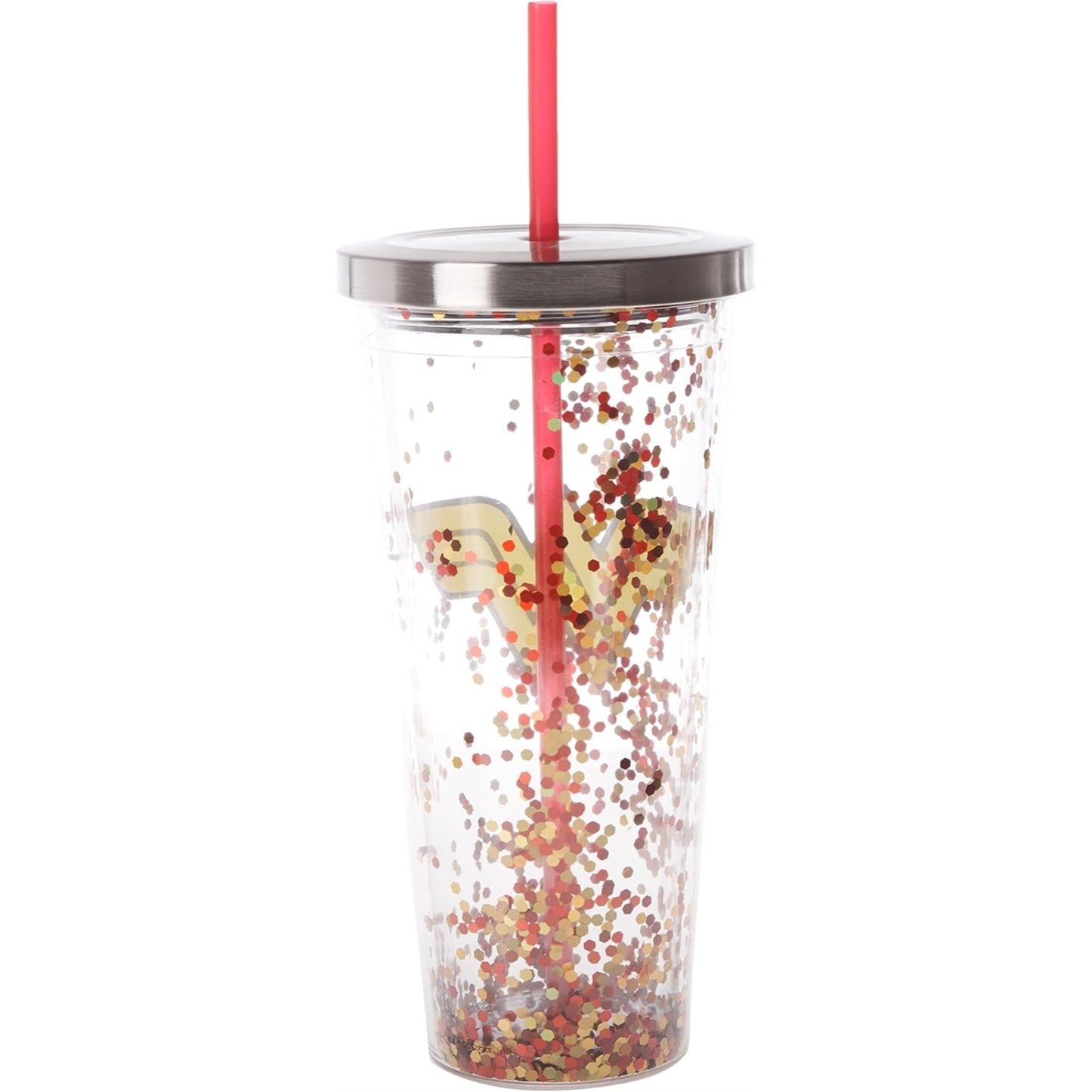 Spoontiques DC Comics Wonder Woman Double Walled Insulated Acrylic Tumbler Glitter Cup with Straw 20 ounce