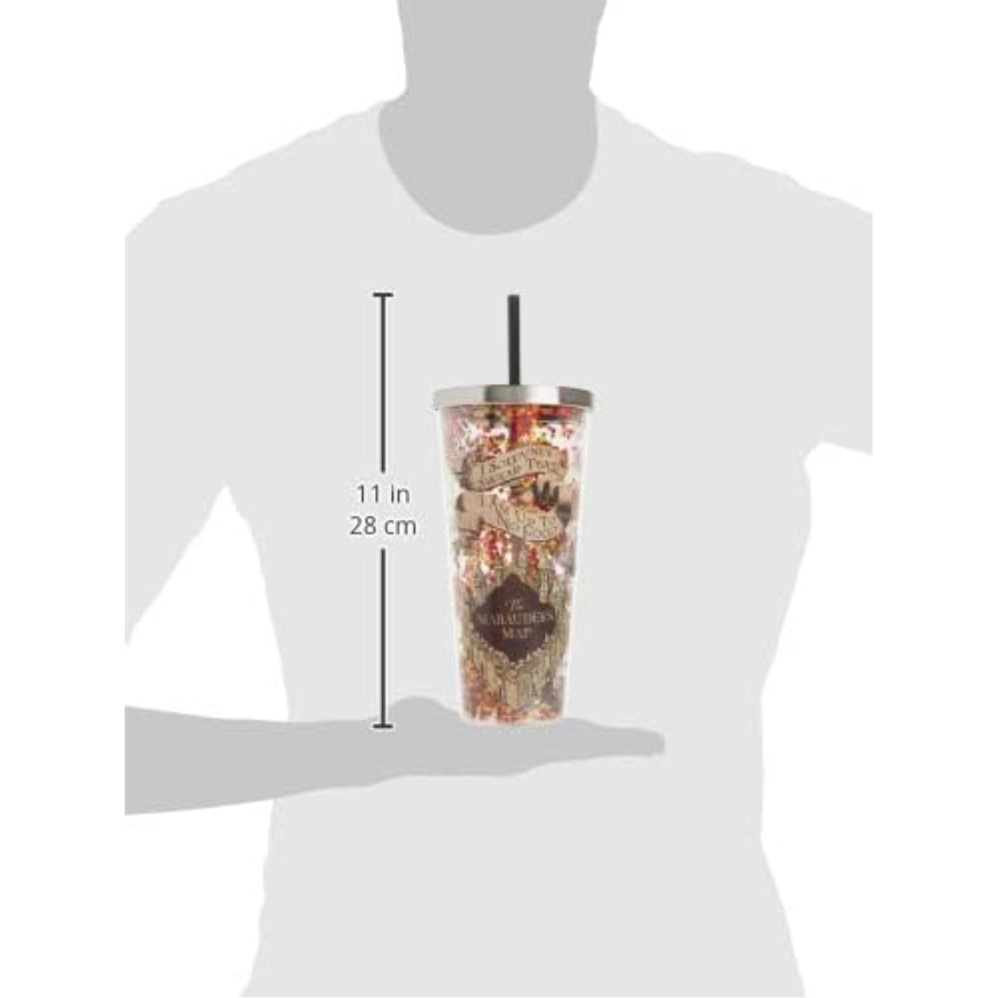 Spoontiques Harry Potter Marauders Map Double Walled Insulated Acrylic Tumbler Glitter Cup with Straw 20 ounce
