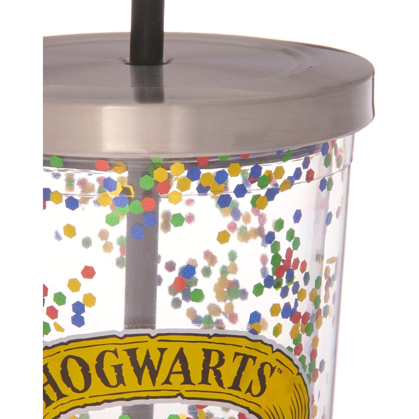 Spoontiques Harry Potter Hogwarts Double Walled Insulated Acrylic Tumbler Glitter Cup with Straw 20 ounce