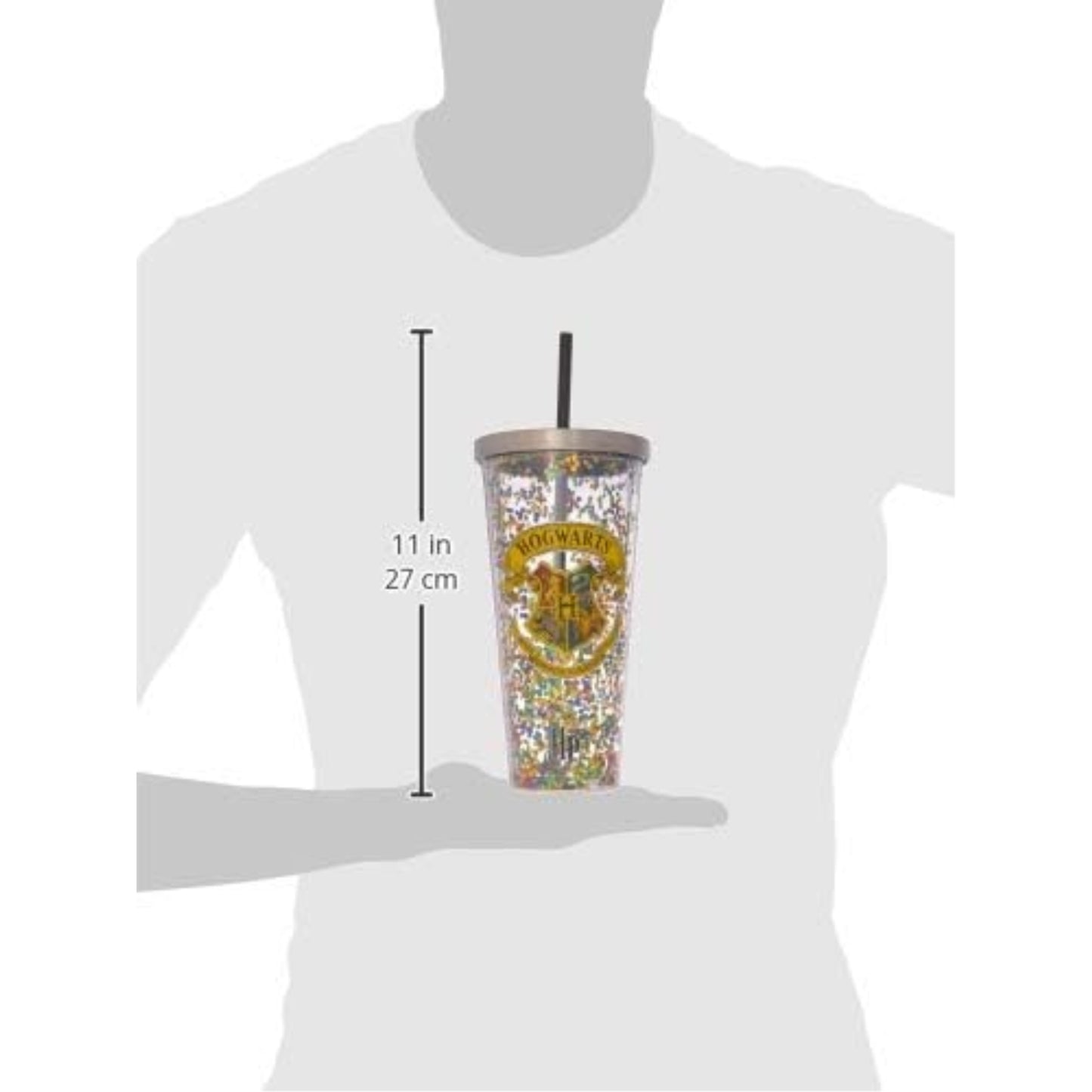 Spoontiques Harry Potter Hogwarts Double Walled Insulated Acrylic Tumbler Glitter Cup with Straw 20 ounce