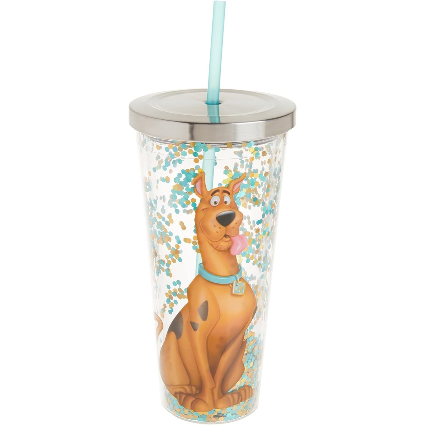Spoontiques Scooby Doo Double Walled Insulated Acrylic Tumbler Glitter Cup with Straw 20 ounce