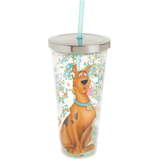 Spoontiques Scooby Doo Double Walled Insulated Acrylic Tumbler Glitter Cup with Straw 20 ounce