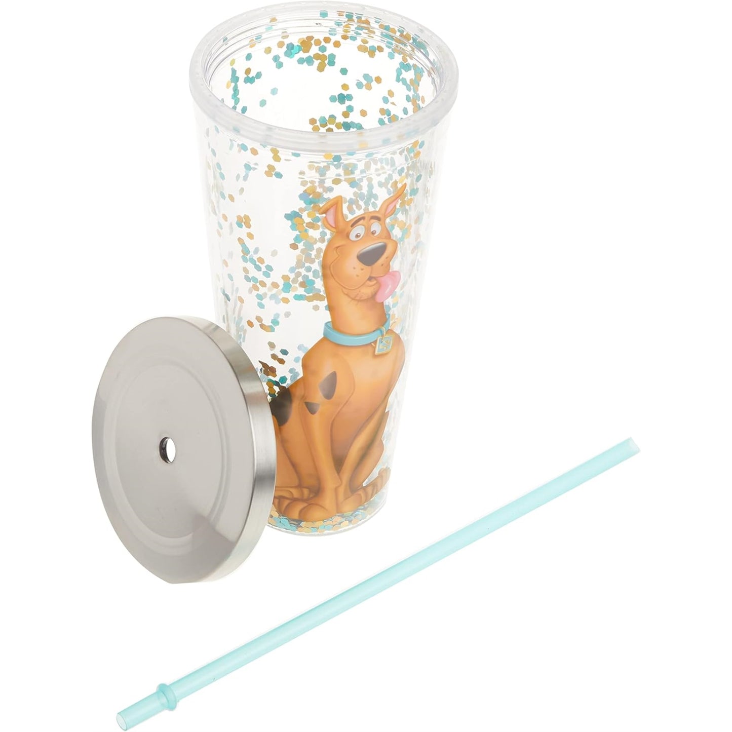 Spoontiques Scooby Doo Double Walled Insulated Acrylic Tumbler Glitter Cup with Straw 20 ounce