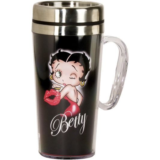 Spoontiques Betty Boop Kiss Black Double Walled Stainless and Acrylic Insulated Travel Mug 14 ounce
