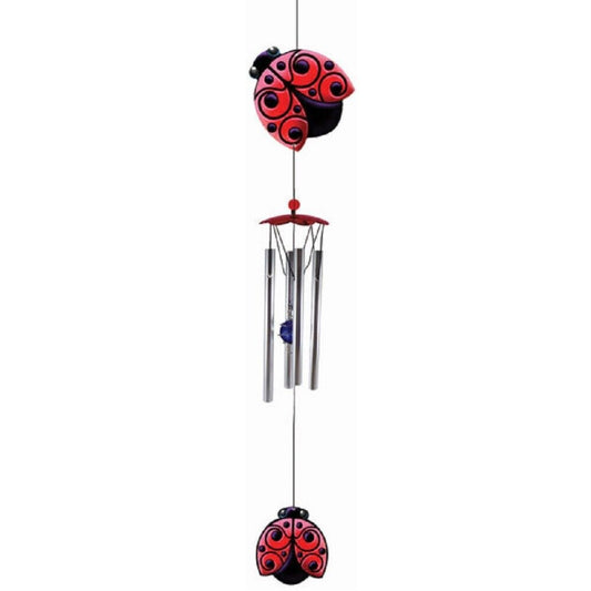 Spoontiques Red Ladybug Metal Outdoor Garden Wind Chime Patio Decoration 18 Inch