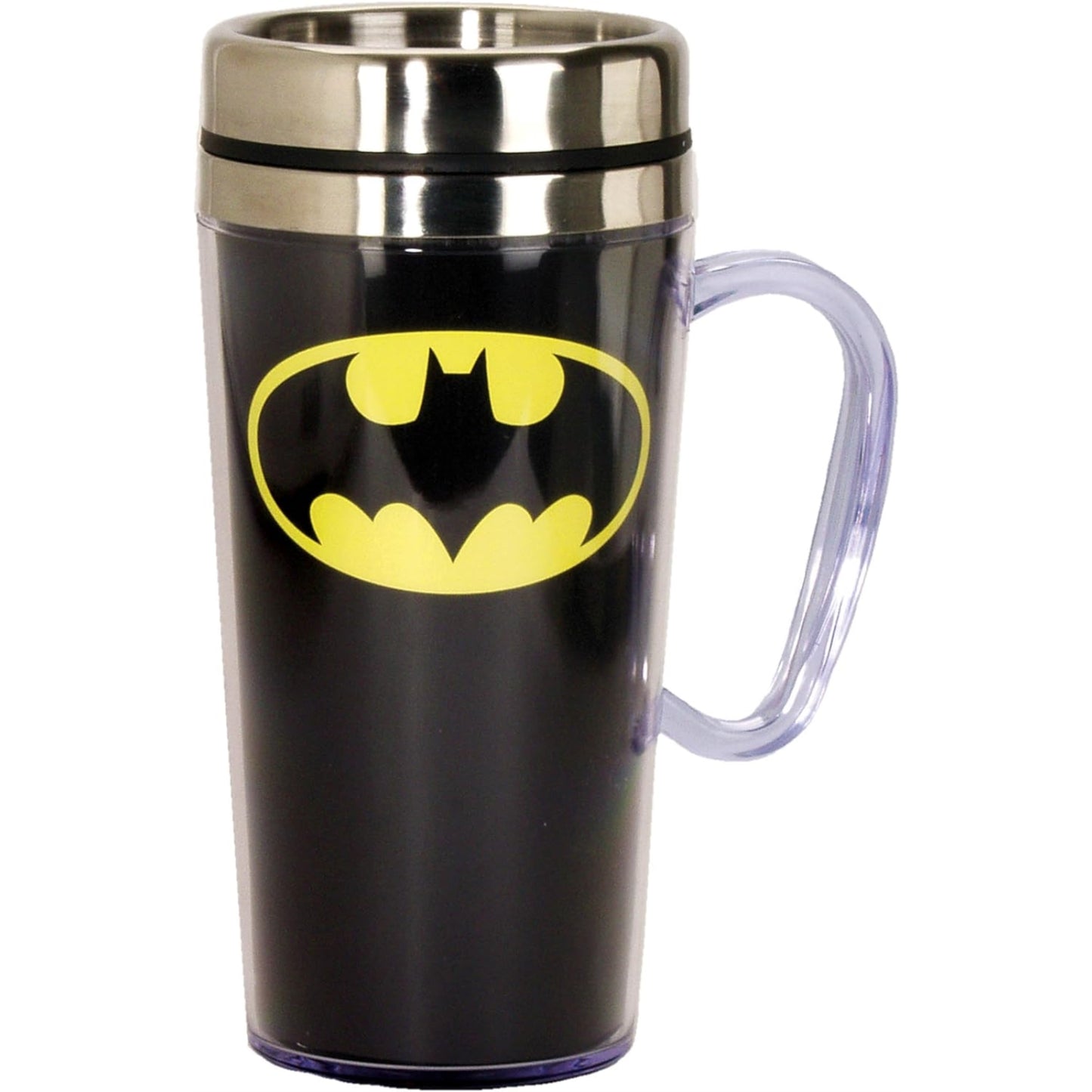 Spoontiques DC Comics Batman Logo Double Walled Stainless and Acrylic Insulated Travel Mug 14 ounce