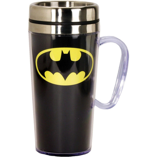 Spoontiques DC Comics Batman Logo Double Walled Stainless and Acrylic Insulated Travel Mug 14 ounce