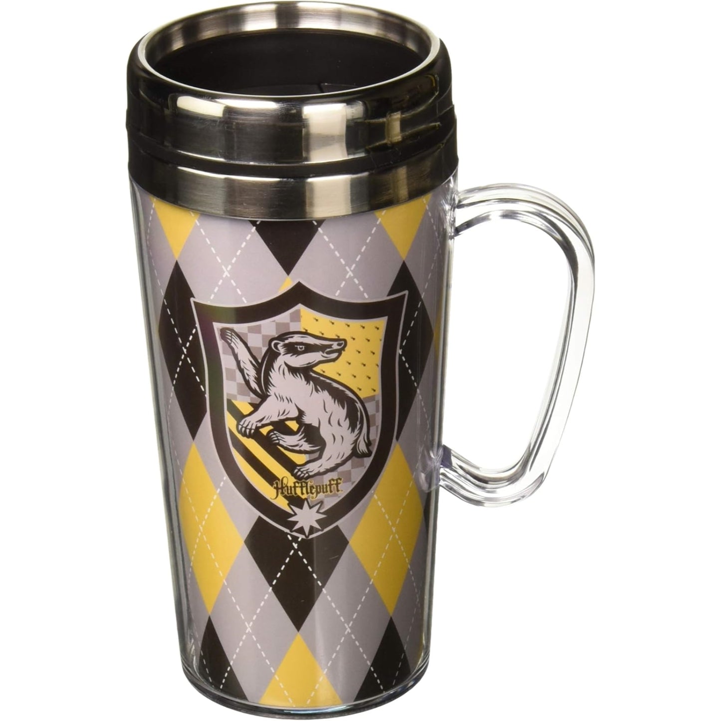 Spoontiques Harry Potter Hufflepuff Double Walled Stainless and Acrylic Insulated Travel Mug 14 ounce