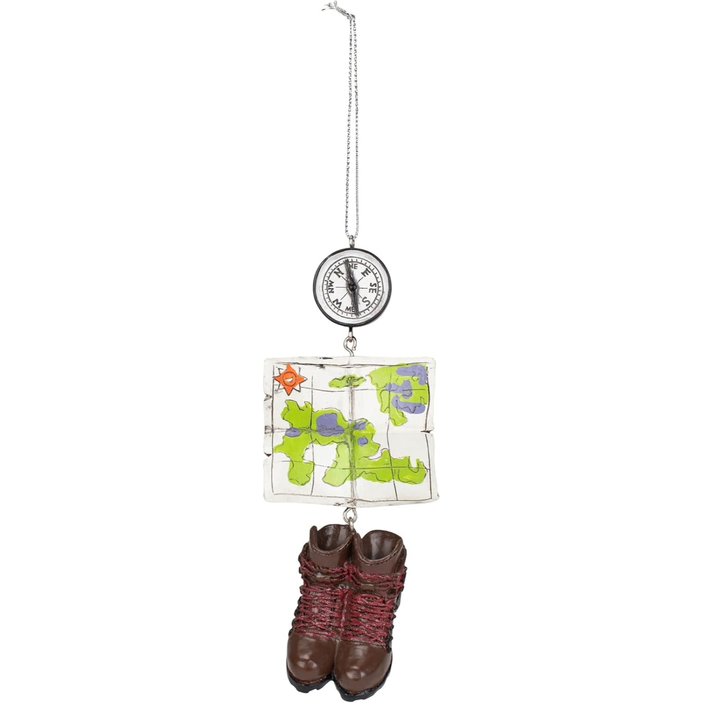 Hiking Compass Boots and Map Christmas Tree Ornament 4.75 inch