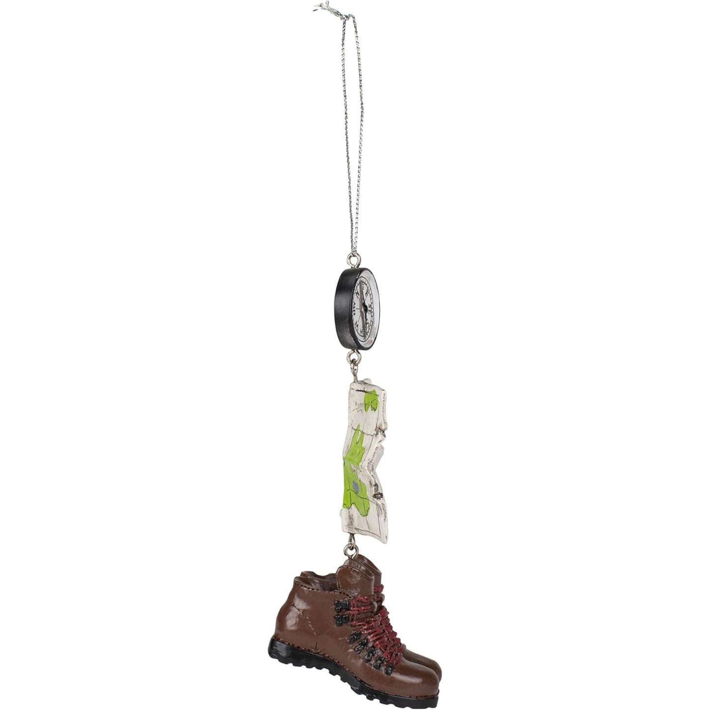 Hiking Compass Boots and Map Christmas Tree Ornament 4.75 inch