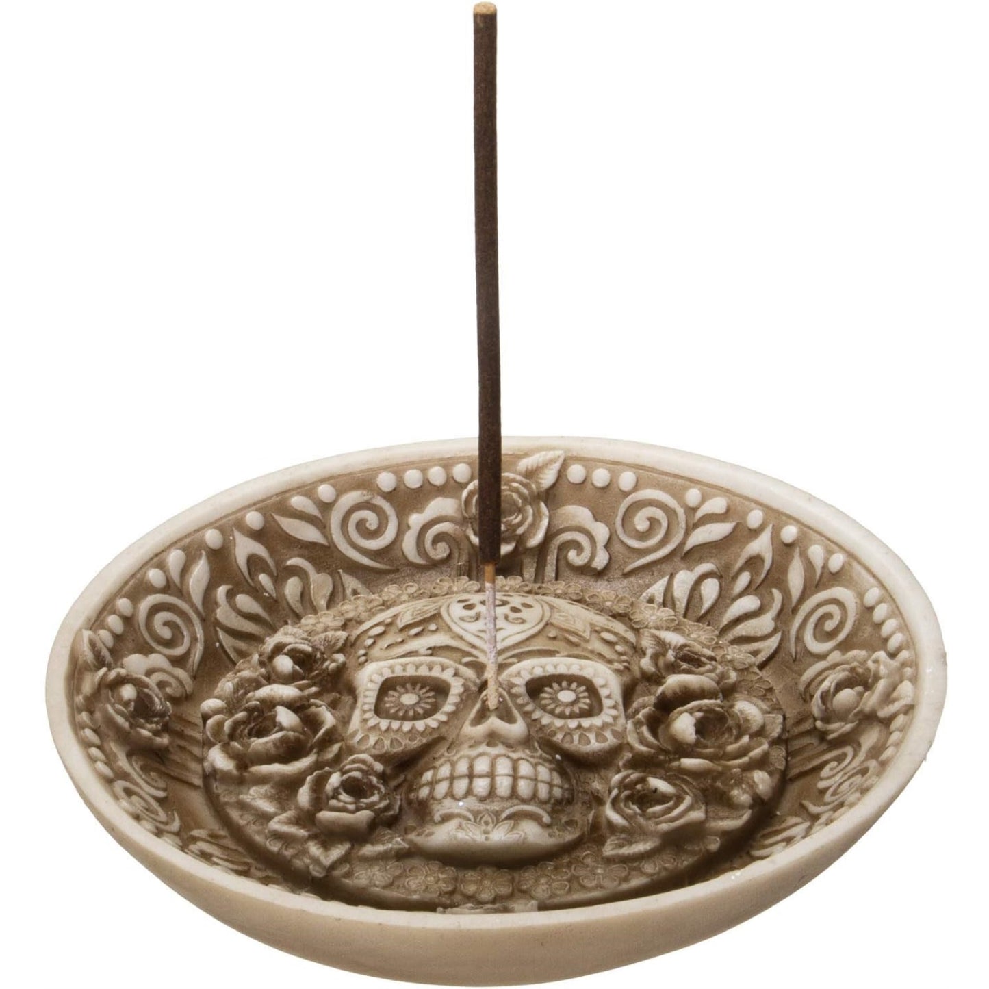 Day of the Dead Sugar Skull Face Incense Burner Resin Dish 5 x 5 inch