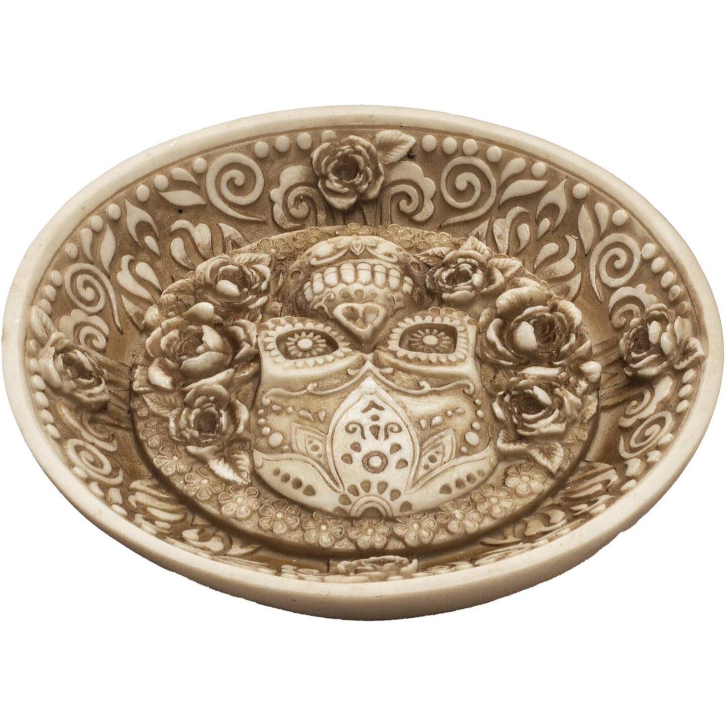 Day of the Dead Sugar Skull Face Incense Burner Resin Dish 5 x 5 inch