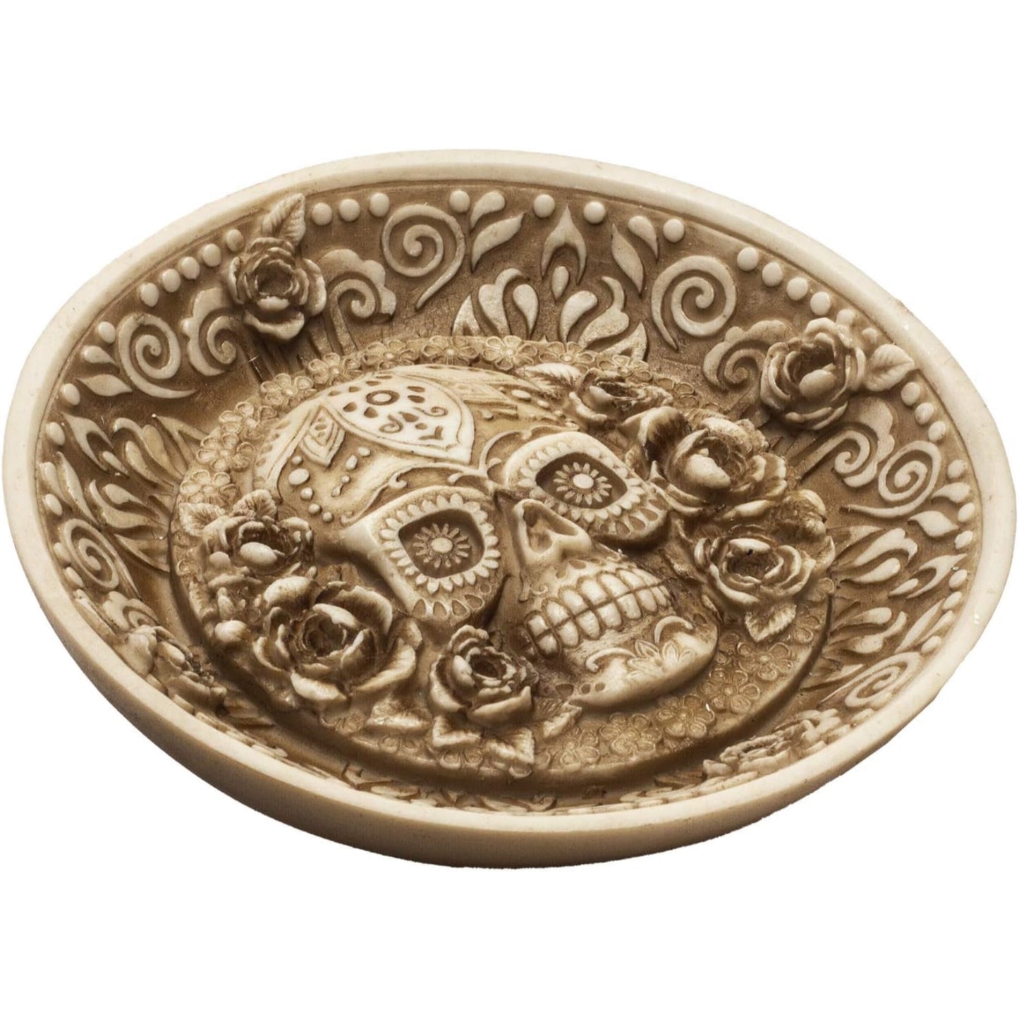 Day of the Dead Sugar Skull Face Incense Burner Resin Dish 5 x 5 inch