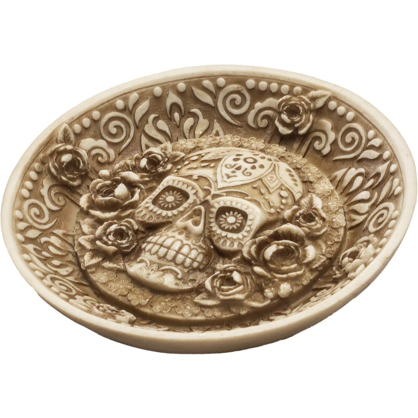 Day of the Dead Sugar Skull Face Incense Burner Resin Dish 5 x 5 inch