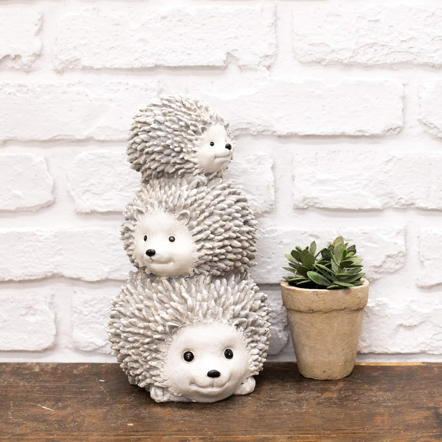 10.25" Gray and White Outdoor Stacked Hedgehogs Garden Statue