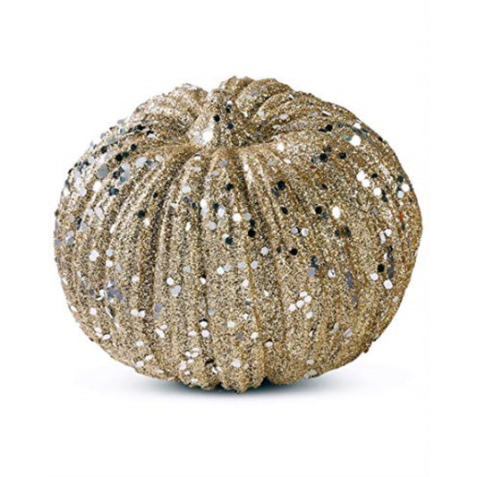 K&K Interiors Champagne Glitter Pumpkin Display Piece Home Decoration 4 x 5 inch
